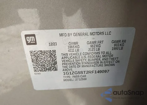 2024 Chevrolet Malibu Fwd Rs из США, поврежденный, VIN 1G1ZG5ST2RF149097